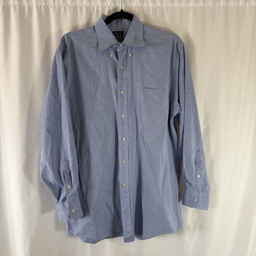 Jos A Bank Dress Shirt Men's 15.5 33 Blue Button Up Long Sleeve 100% Cotton